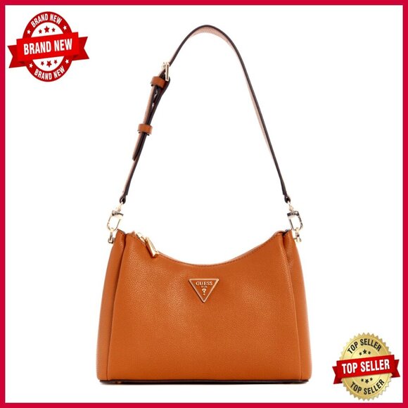 Handbags - Eco Pebble PU Shoulder Bag with Gold Hardware and Multiple Pockets